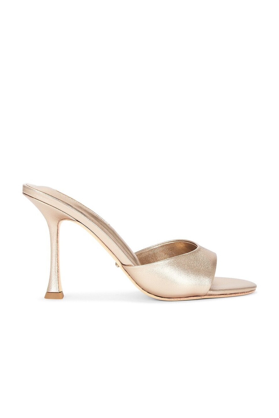 New Tony Bianco Lunar Mule in Amber Metallic leather mid heel square t